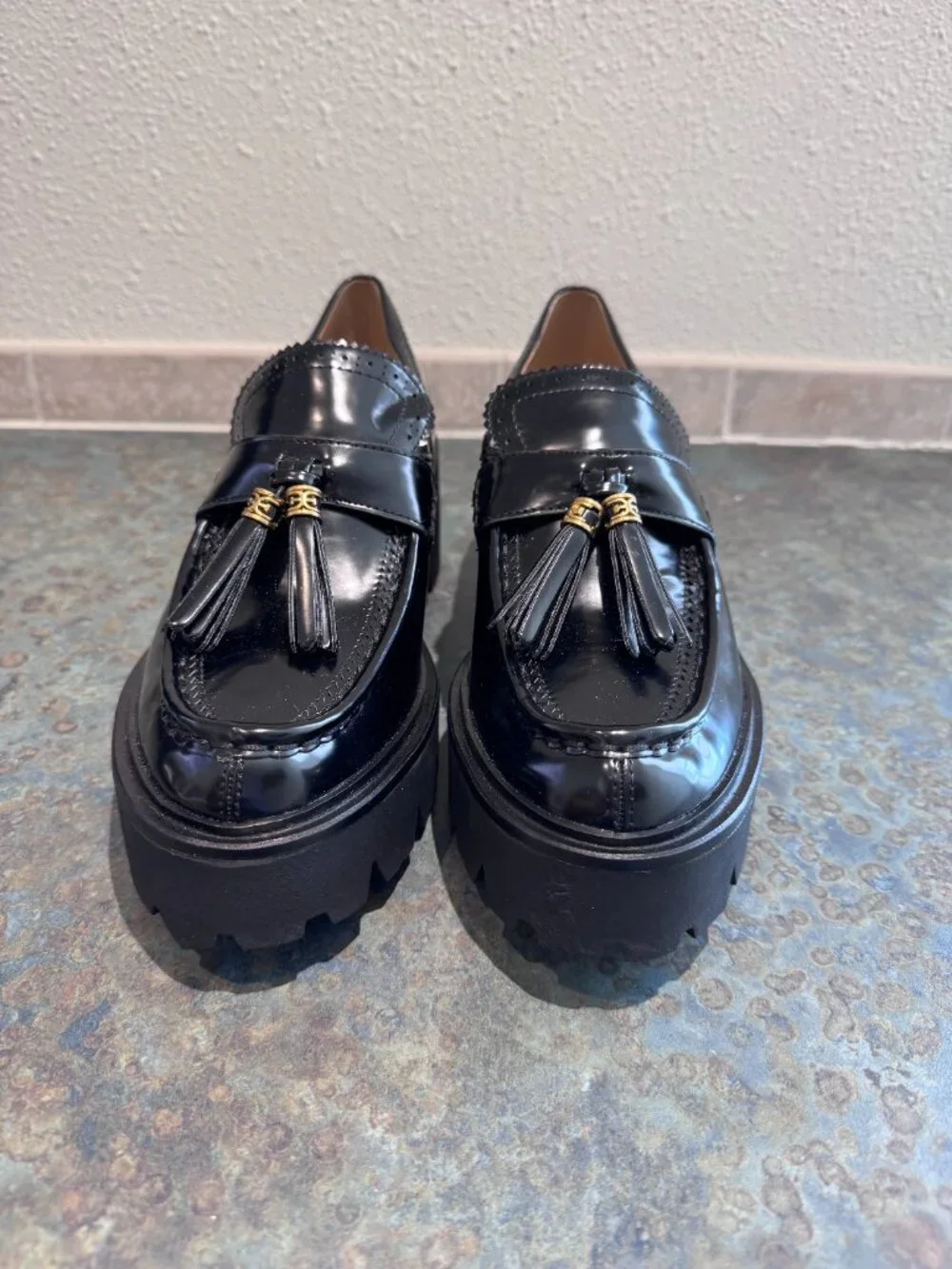 Sam Edelman Meela Black Patent Platform Tassel Loafers - 10